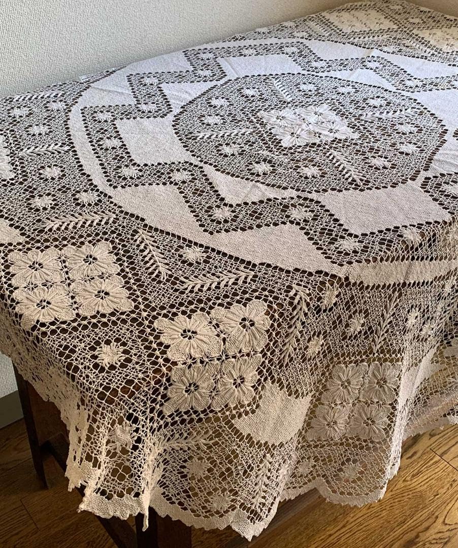 Amazon.co.jp: フィレレース丸 テーブルクロス 刺繍レース 花柄